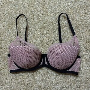 Victoria's Secret Pink and Black Plunge Bra Size 32D